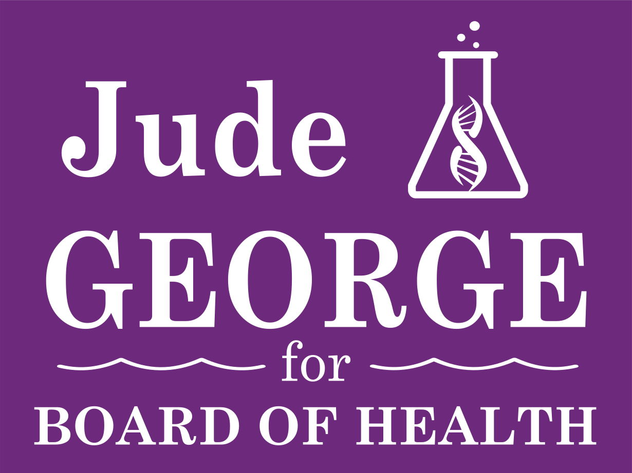 Jude George for Board of Health yard sign; purple with DNA icon